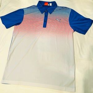 Puma Men's Blue and White Polo Shirt